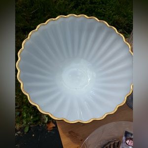 Anchor hocking milk glass shell bowl with gold rim